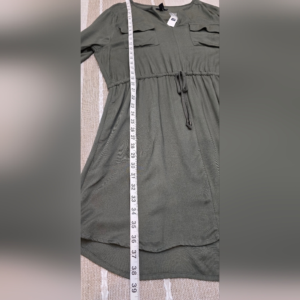 Gap Green long sleeve button up tie waist shirt dress casual Size Large - Picture 6 of 14